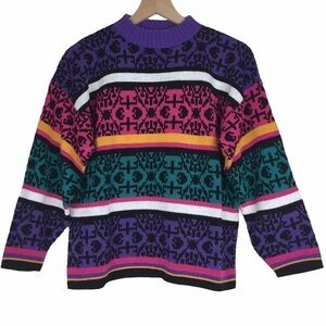 VINTAGE Jolie Sweater Fair Isle Apres Ski Stripe Retro Bright 80s 90s Medium